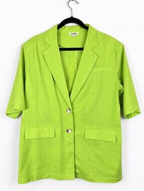 GeeGee Linen Cotton Blazer M Chartreuse Oversized Boxy Coastal Dopamine Retro